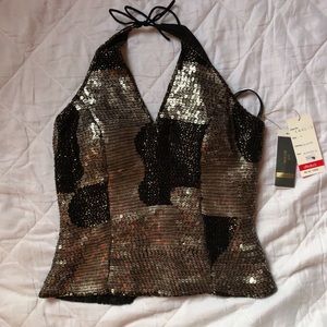 Aftershock black &gold bustier sequined halter top